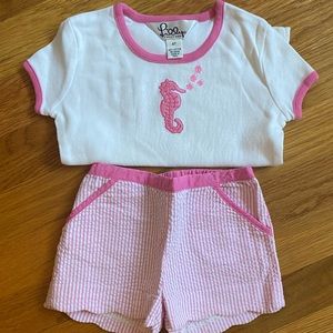 Girls Lilly Pulitzer seersucker shorts Seahorse